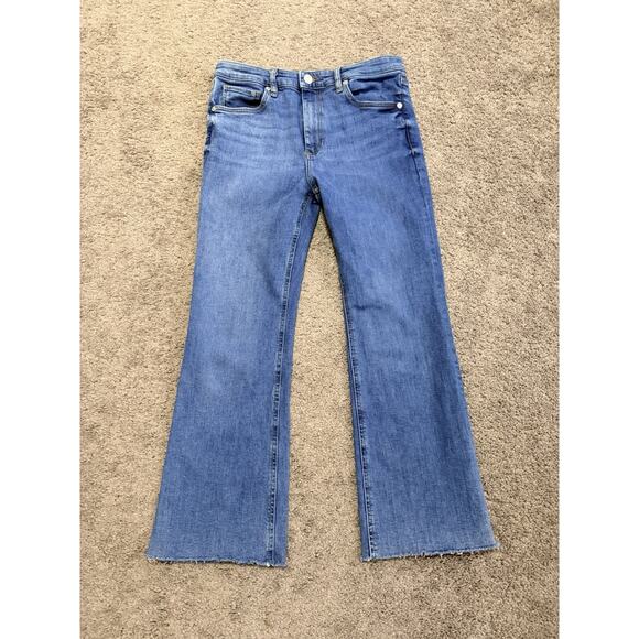 MNG Mango Boot Crop Cropped Fringe Jeans Stretch Blue Size 6 Womens Denim Pants - Picture 1 of 11